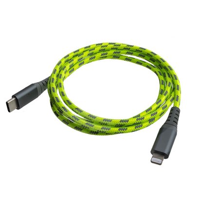 Mobilespec Hi-Vis 4Ft Lightning To Usb-C Cable, Yellow MBSHV0424